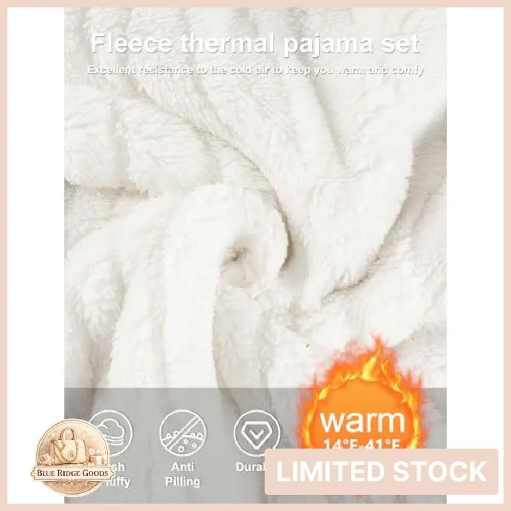 Cozy Winter Fleece Pajama Set Long Sleeve Sherpa Sleepwear Lounge Wear